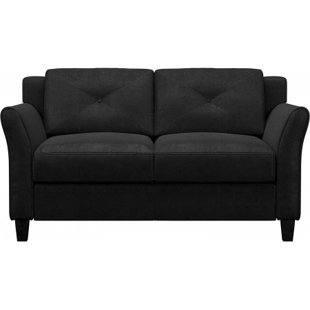 Life Black : Ghế Sofa Đôi Với Tay Vịn Cong, Vải Màu Đen